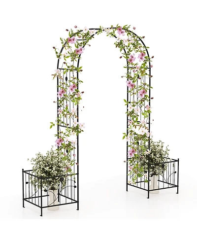 2 in 1 Garden Arbor with 2 Side Planters and 8 Ground Stakes