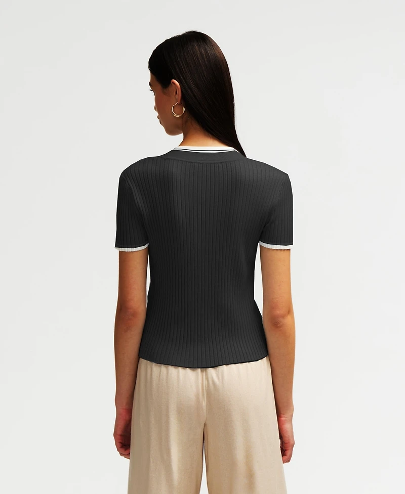 Nvlt Women's Short Sleeve Cardigan Sweater