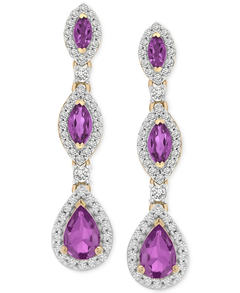 Amethyst (1-5/8 ct. t.w.) & Diamond (1/2 ct. t.w.) Pear & Marquise Halo Drop Earrings in 14k Gold