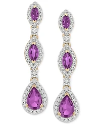 Amethyst (1-5/8 ct. t.w.) & Diamond (1/2 ct. t.w.) Pear & Marquise Halo Drop Earrings in 14k Gold