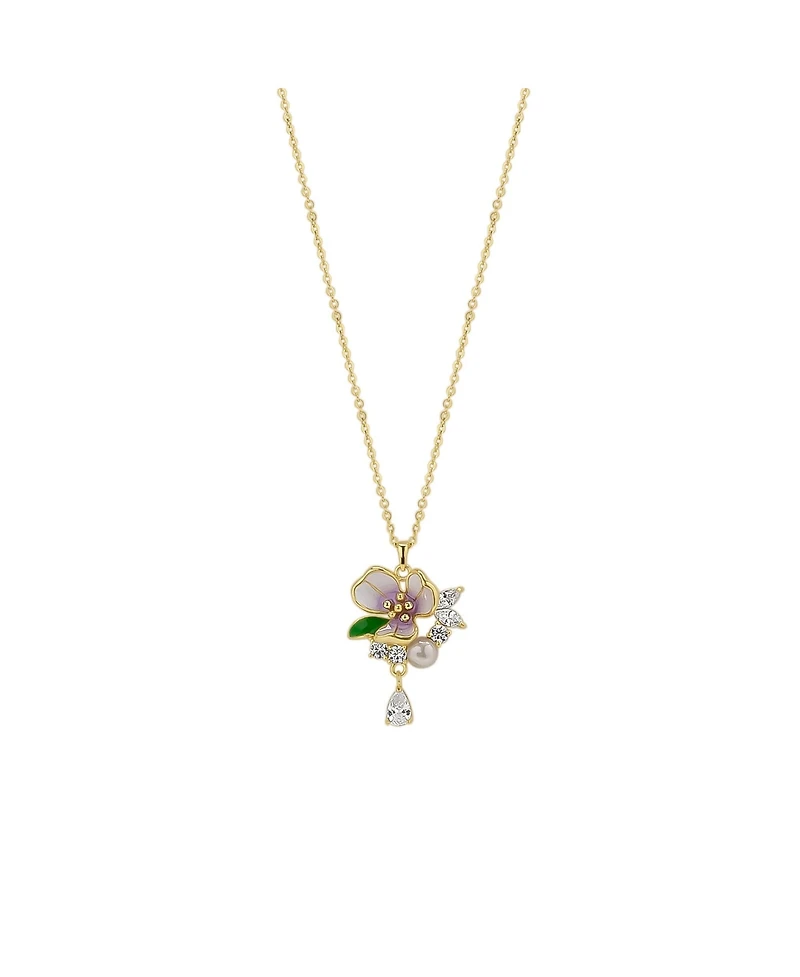 Spero London Pansy Violet Floral Necklace Sterling Silver