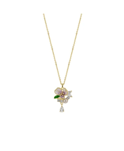 Spero London Pansy Violet Floral Necklace Sterling Silver