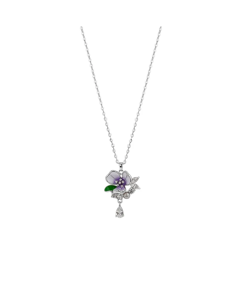 Spero London Pansy Violet Floral Necklace in Sterling Silver