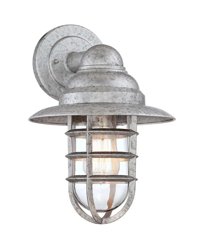 John Timberland Marlowe 13 1/4" High Farmhouse Rustic Hooded Cage Outdoor Wall Light Fixture Mount Porch House Set of 2 Galvanized