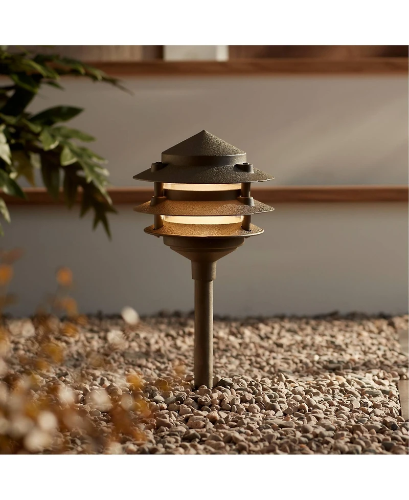 John Timberland Tiered Pagoda 11" High Bronze Led Path Lights Set of 2