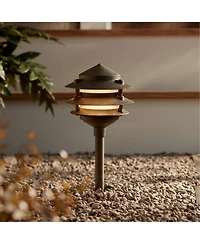 John Timberland Tiered Pagoda 11" High Bronze Led Path Lights Set of 2