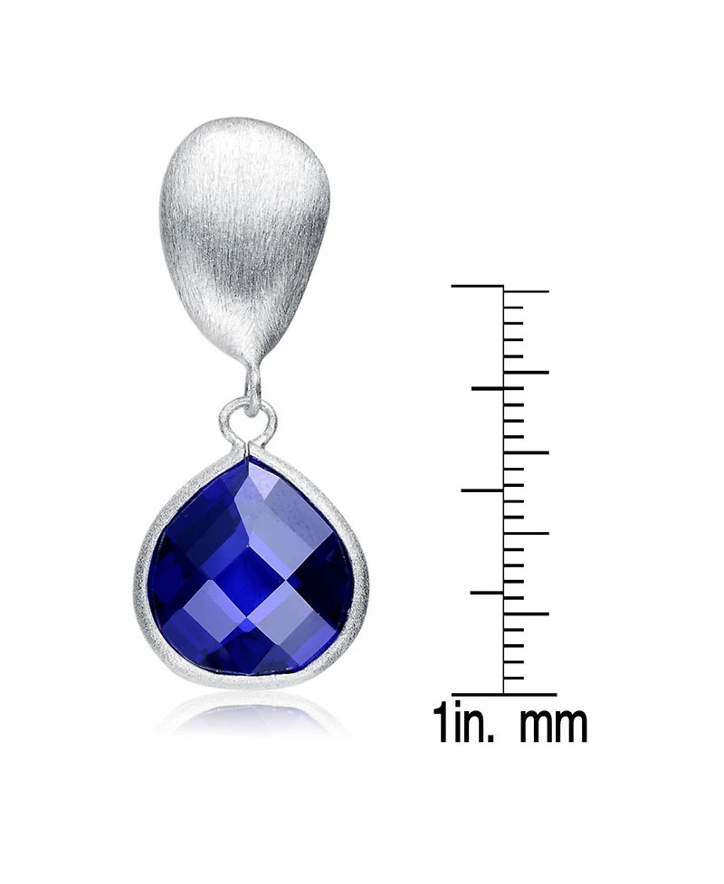 Sterling Silver White Gold Plating with Blue Cubic Zirconia Drop Earrings