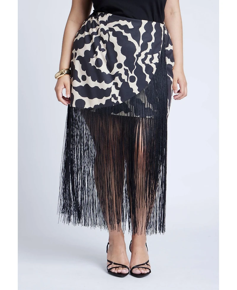 Eloquii Women's Wrap Front Fringe Mini Skirt