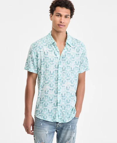 Guess Men's Slim Fit Short Sleeve Printed Button-Front Shirt