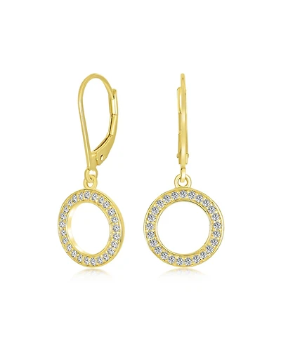 Bling Jewelry Elegant Classic Geometric Pave Cz Round Open Circle Dangle Drop Earrings Yellow Gold Plated Cubic ZirconiaLeverback