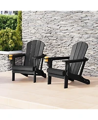 Outdoor Patio Hdpe Resin Folding Adirondack Chairs With Cup Holder and Phone (Set of Two)