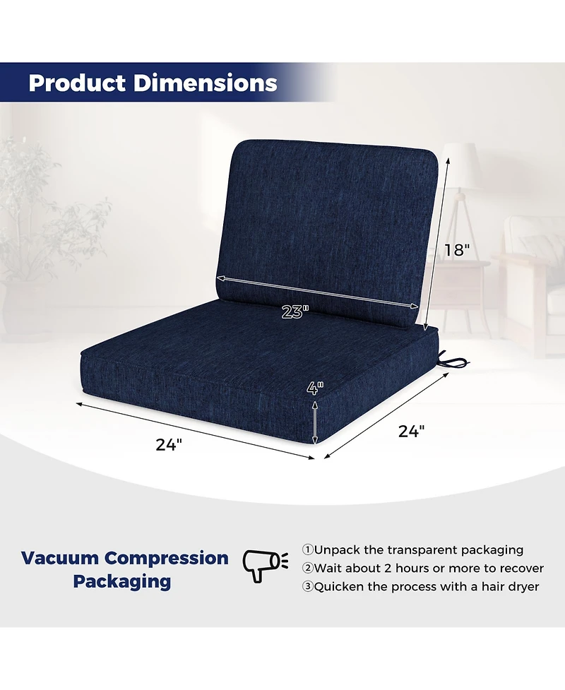 2-Pack Outdoor Patio Cushion Set with Removable Covers-Navy