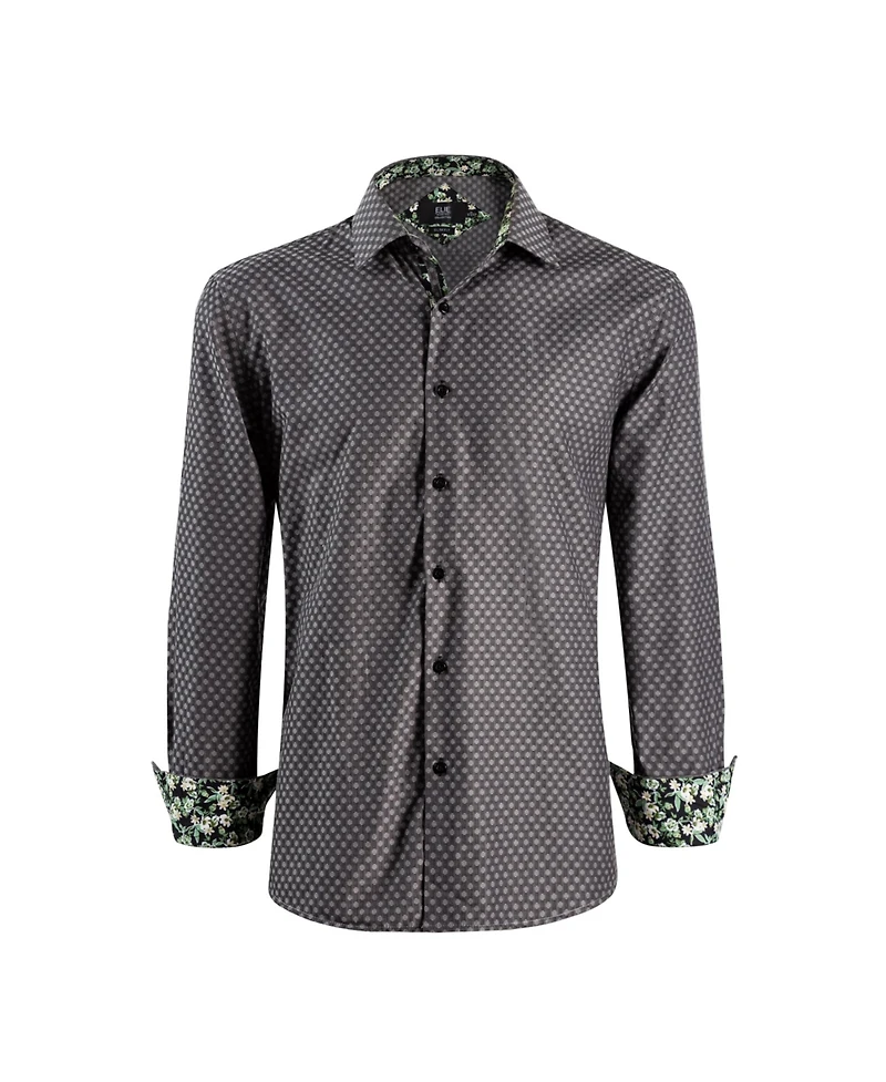 Elie Balleh Big Boys Grey Slim Fit Jacquard Dot Shirt