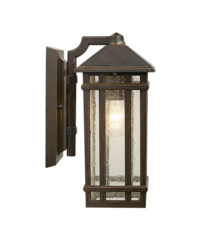 Kathy Ireland Sierra Craftsman Mission Outdoor Wall Light Fixtures Set of 2 Rubbed Bronze 10 1/2" Seedy Glass Panels for Post Exterior Light Barn