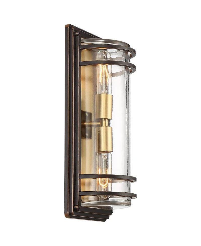 John Timberland Habitat Modern Industrial Outdoor Wall Light Fixtures Set of 2 Bronze Brass 16" Clear Glass for Post Exterior Barn Deck
