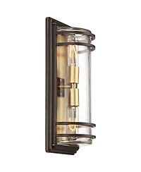 John Timberland Habitat Modern Industrial Outdoor Wall Light Fixtures Set of 2 Bronze Brass 16" Clear Glass for Post Exterior Barn Deck