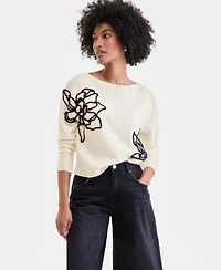 Charter Club Womens 100 Cashmere Boatneck Embroidered Floral Sweater Pxs Xxl Macys Exclusive