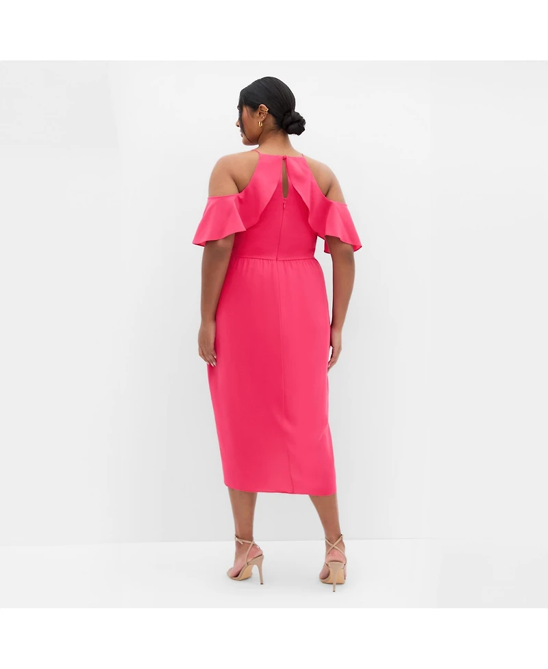 City Chic Plus Love Siren Ruffle Shoulder Dress