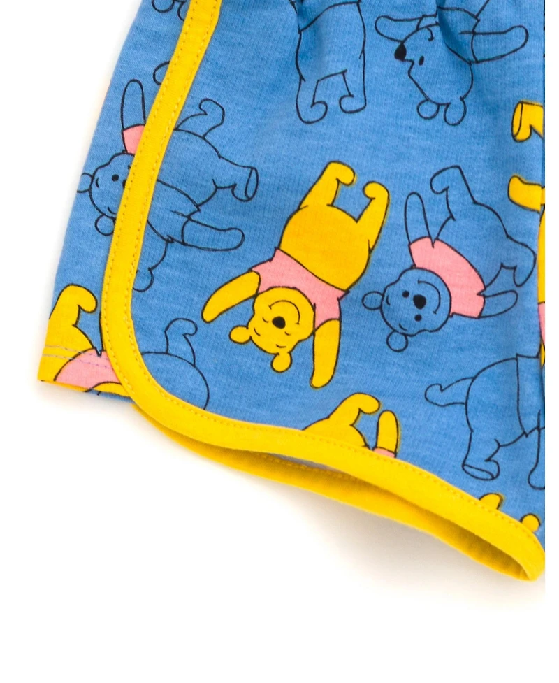 Winnie the Pooh Little Girls Disney Minnie Mouse Lilo & Stitch French Terry Tank Top Shirt Dolphin and Active Shorts to
