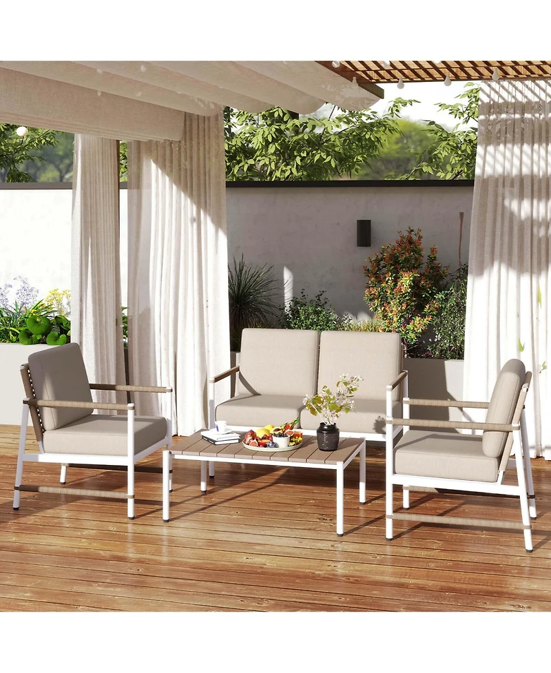 2 Pcs Patio Furniture Set Loveseat Sofa with Coffee Table Thick Cushions