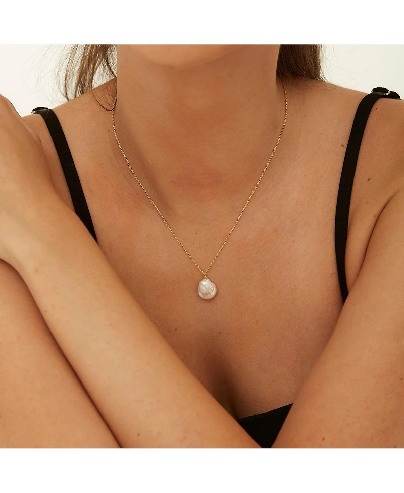 Spero London Baroque Flat Pearl Pendant Necklace Sterling Silver