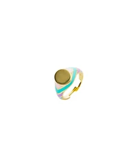 Spero London Enamelled Multicoloured Sterling Silver Round Signet Ring