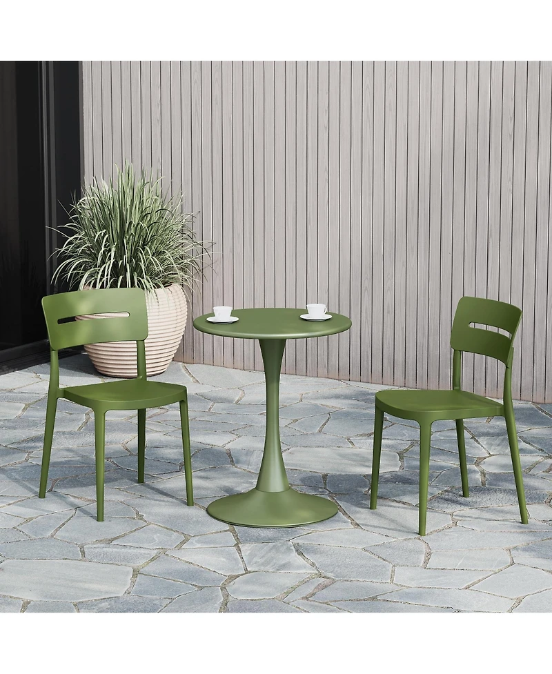 3-Piece Outdoor Round Metal Patio Dining Table Set With Stackable Chairs