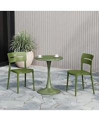 3-Piece Outdoor Round Metal Patio Dining Table Set With Stackable Chairs