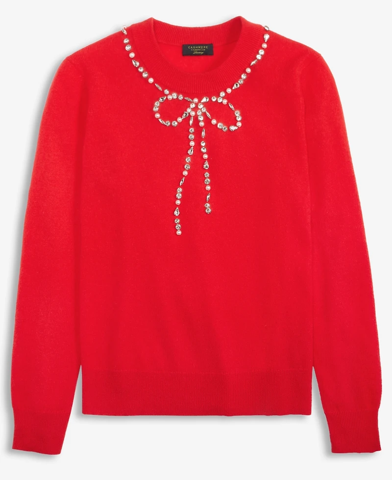 Charter Club Women's 100% Cashmere Embellished Bow Sweater, Macy's Exclusive