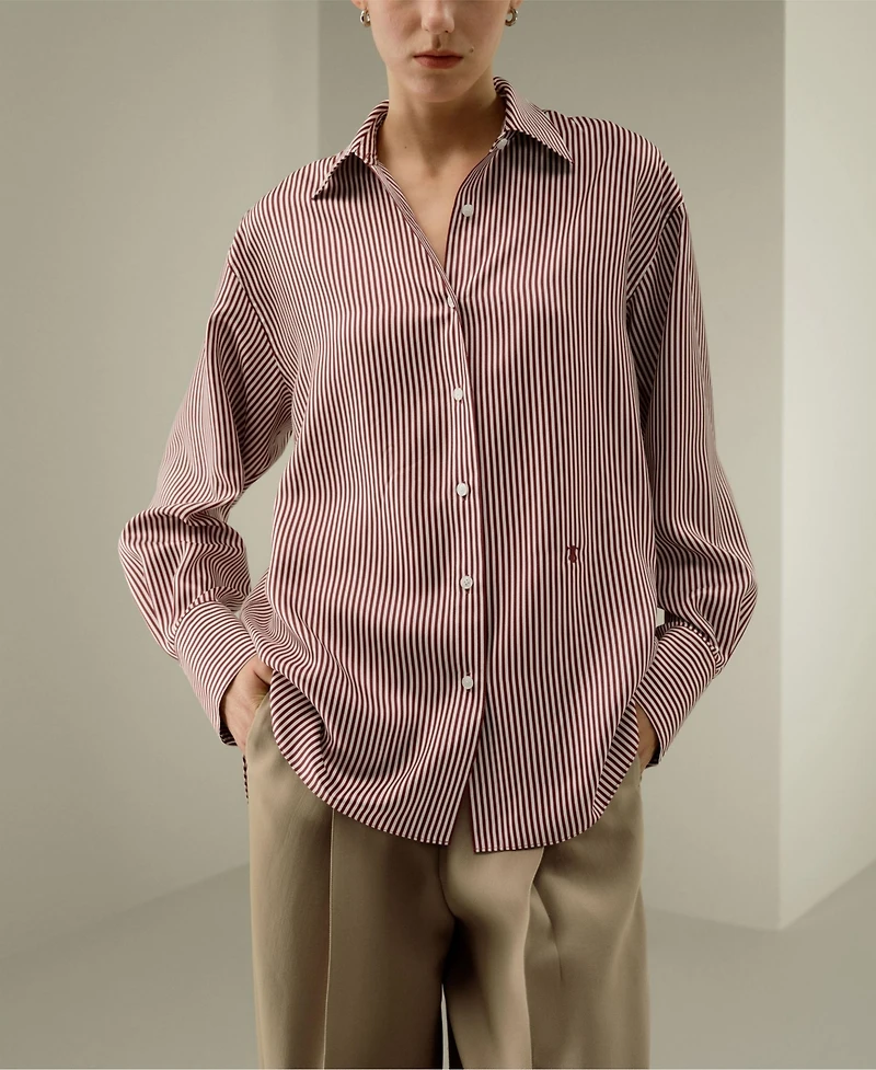 Lilysilk Women's Ancora Red Oversized Striped Shirt