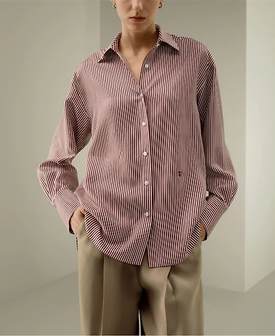 Lilysilk Women's Ancora Red Oversized Striped Shirt
