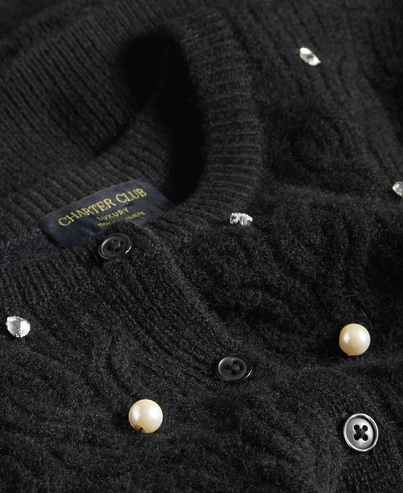 Charter Club Women's 100% Cashmere Embellished Cable-Knit Cardigan, Macy's Exclusive