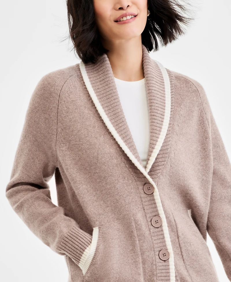 Charter Club Women's 100% Cashmere Tipped Shawl-Collar Boyfriend Cardigan, Macy's Exclusive