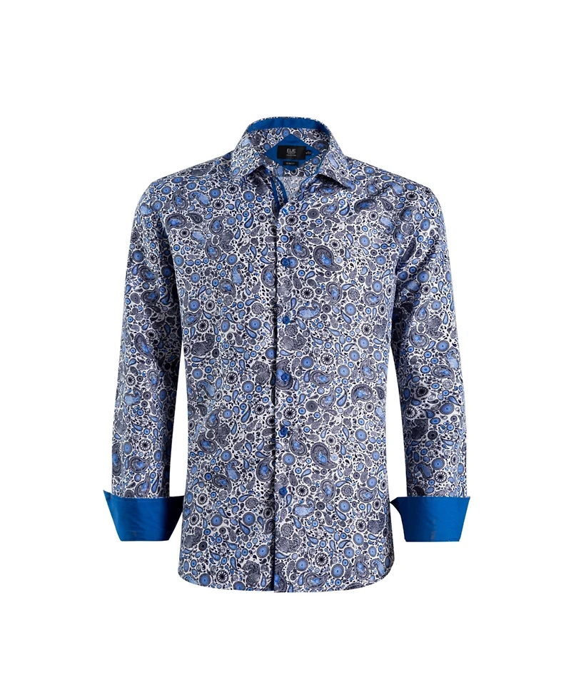 Elie Balleh Big Boys Blue Elegant Paisley Print Slim Fit Shirt for