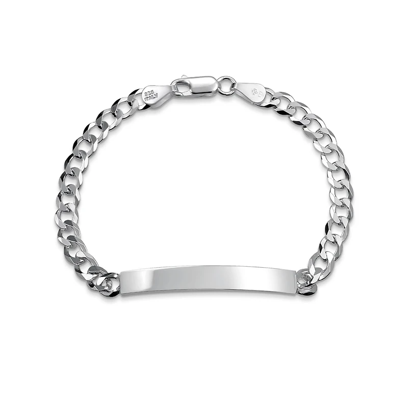 Bling Jewelry Bar Name Plated identification Id Bracelet 5 Mm Miami Cuban Curb Link Chain Link 180 Gauge .925 Sterling Silver