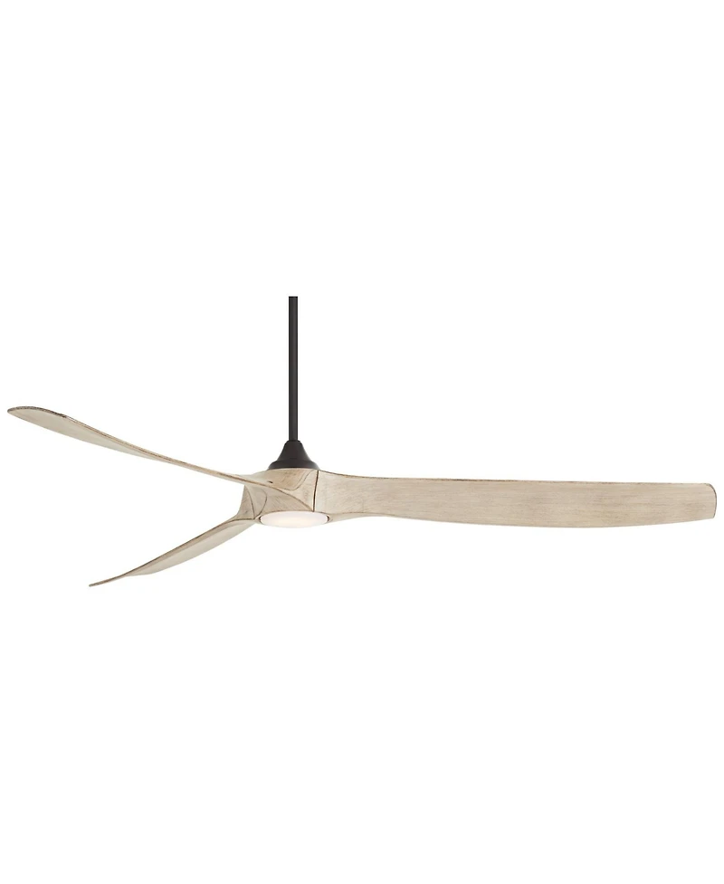 Casa Vieja 70" Kona Wind Indoor Outdoor Ceiling Fan 3 Blade Led Light Remote Control Black Finish Distressed White Oak Blades Dc Motor Damp Rated