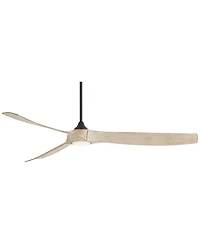 Casa Vieja 70" Kona Wind Indoor Outdoor Ceiling Fan 3 Blade Led Light Remote Control Black Finish Distressed White Oak Blades Dc Motor Damp Rated