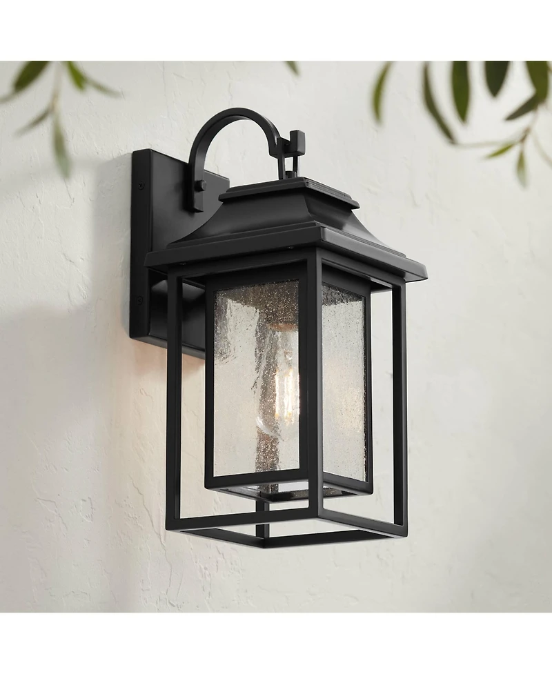Cecile 15 1/4" High Mission Country Traditional Outdoor Wall Light Fixture Mount Porch House Exterior Outside Box Lantern Black Clear Seeded Glas