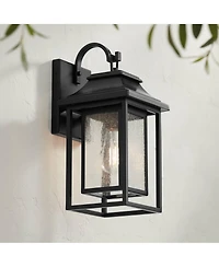 Cecile 15 1/4" High Mission Country Traditional Outdoor Wall Light Fixture Mount Porch House Exterior Outside Box Lantern Black Clear Seeded Glas