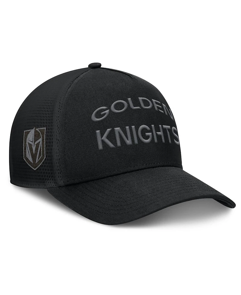 Fanatics Men's Black Vegas Golden Knights Authentic Pro Road Stack Text A-Frame Adjustable Hat