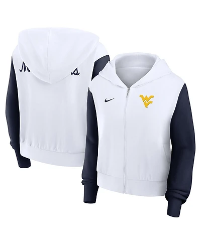 Nike Women's White West Virginia Mountaineers Cropped Beyond Capability Color-Block Script Full-Zip Hoodie