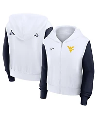 Nike Women's White West Virginia Mountaineers Cropped Beyond Capability Color-Block Script Full-Zip Hoodie