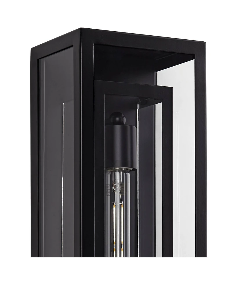 Possini Euro Design Double Box Modern Outdoor Wall Light Fixture Black Metal 16 1/2" Clear Glass for Post Exterior Barn Deck House Porch Yard Pat