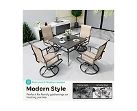 Outdoor 5-Piece Metal Patio Dining Set with and 4 Textilene Swivel Chairs Square Table Beige