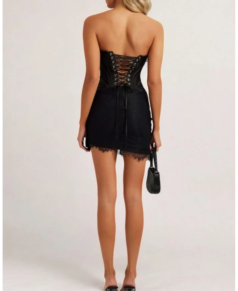 Heiress Beverly Hills Women's Lace Mesh Corset Drape Mini Dress
