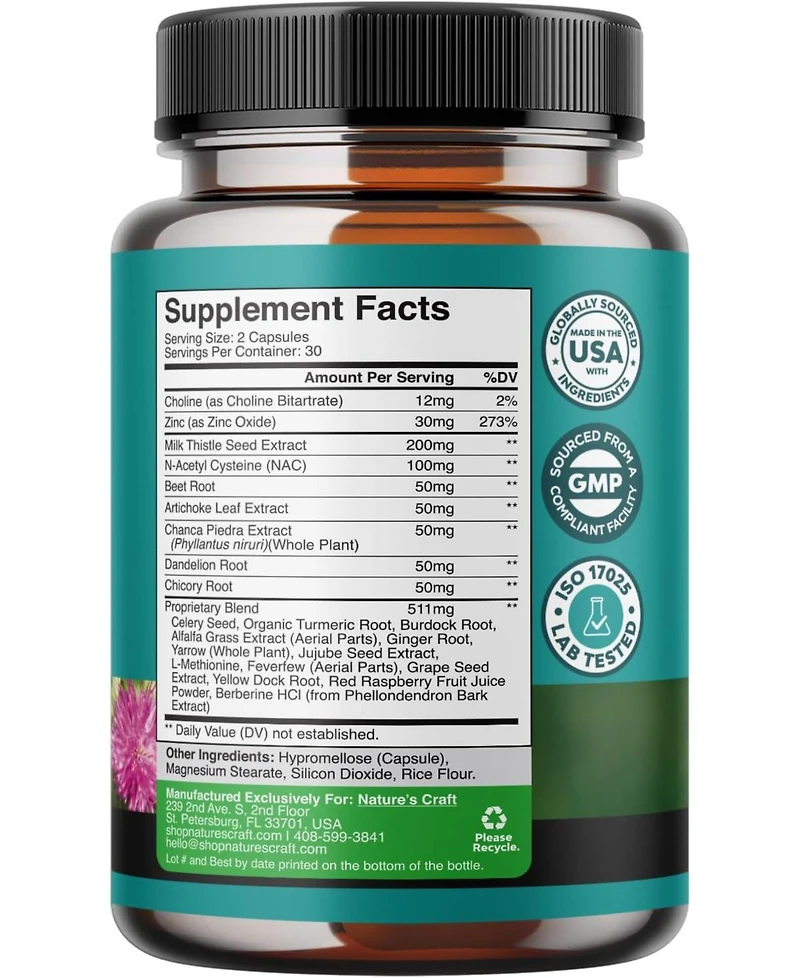 Liver Support + Nac Capsules | Supports Liver Cleanse | N Acetyl Cysteine Silymarin Milk Thistle, Choline Bitartrate & Berberine | 60ct