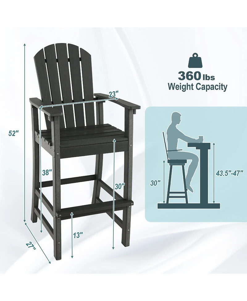30 Inches Counter Height Outdoor Hdpe Bar Stool with Armrests and Footrest-Black
