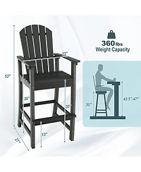 30 Inches Counter Height Outdoor Hdpe Bar Stool with Armrests and Footrest-Black