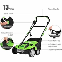 15 Inch 13 Amp Electric Scarifier with Collection Bag and Removable Blades