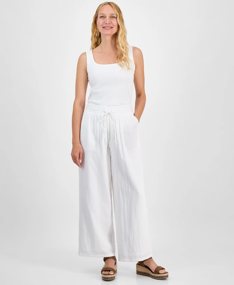 Style & Co Petite Gauze Wide-Leg Pull-On Pants, Created for Macy's